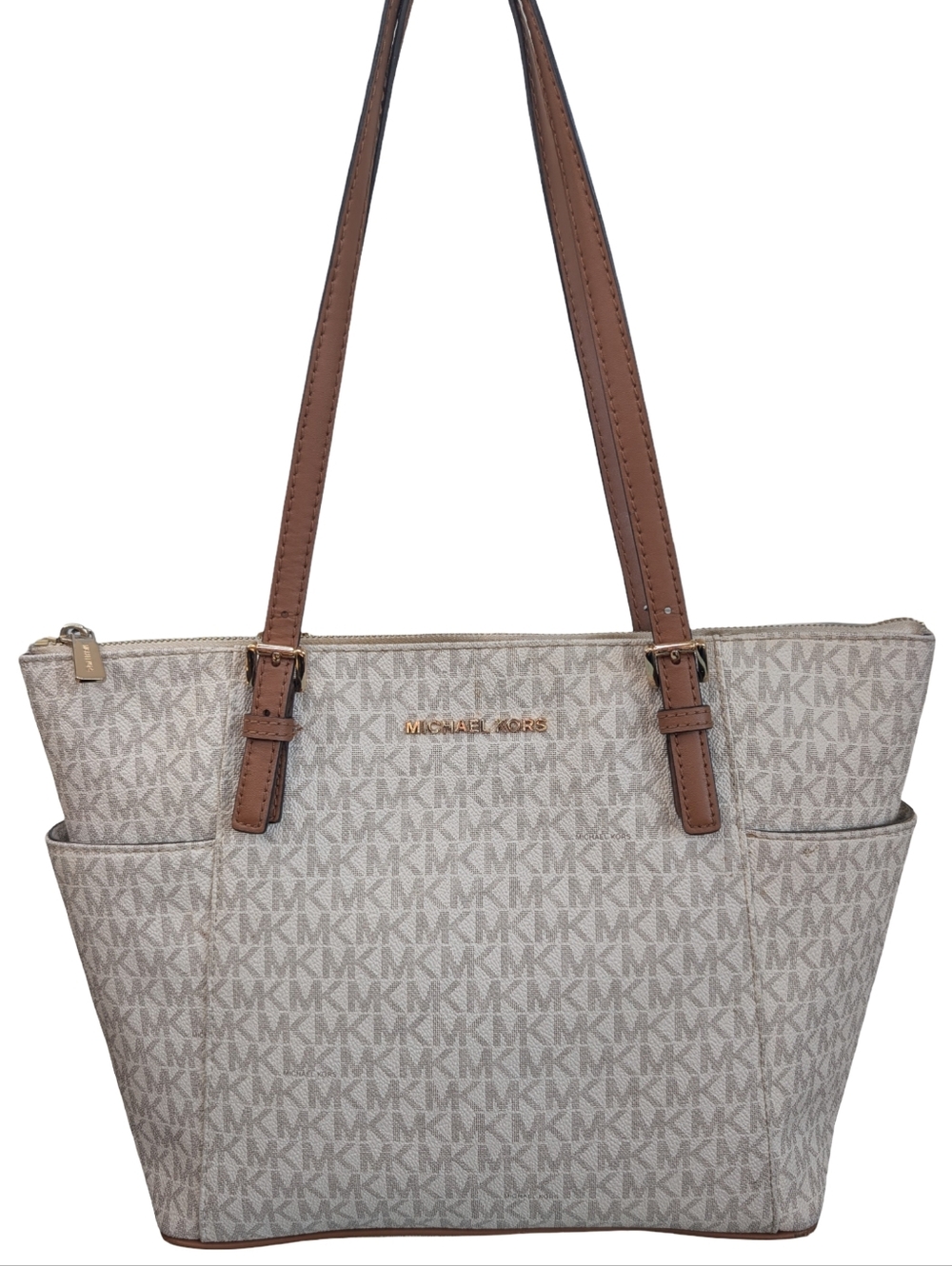 Michael Kors Jet Set East West signature tote, vanilla/acorn
